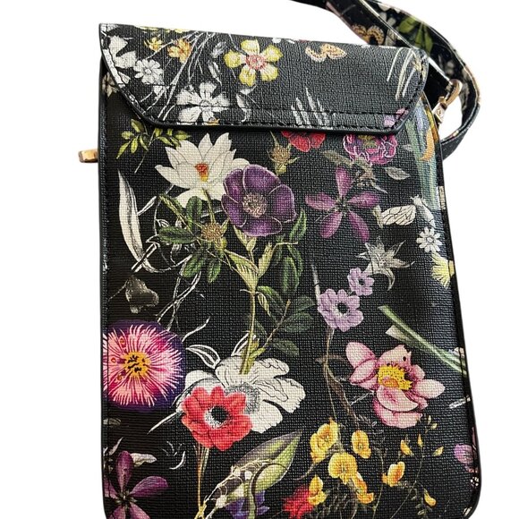Womens Crossbody Bag Multicolor Boho Floral Snap Vegan Leather - Picture 12 of 13